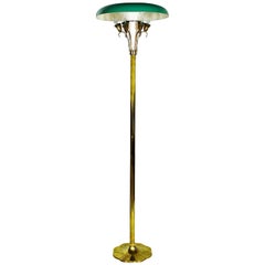 1950´s Standing Lamp, solid brass, celadon green lampshade - USA