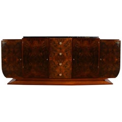 1930´s Rounded Art Deco Sideboard, oak, burr walnut, brass - France