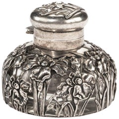 Late 19th Century Japanese Silver and Cut-Glass Inkwell