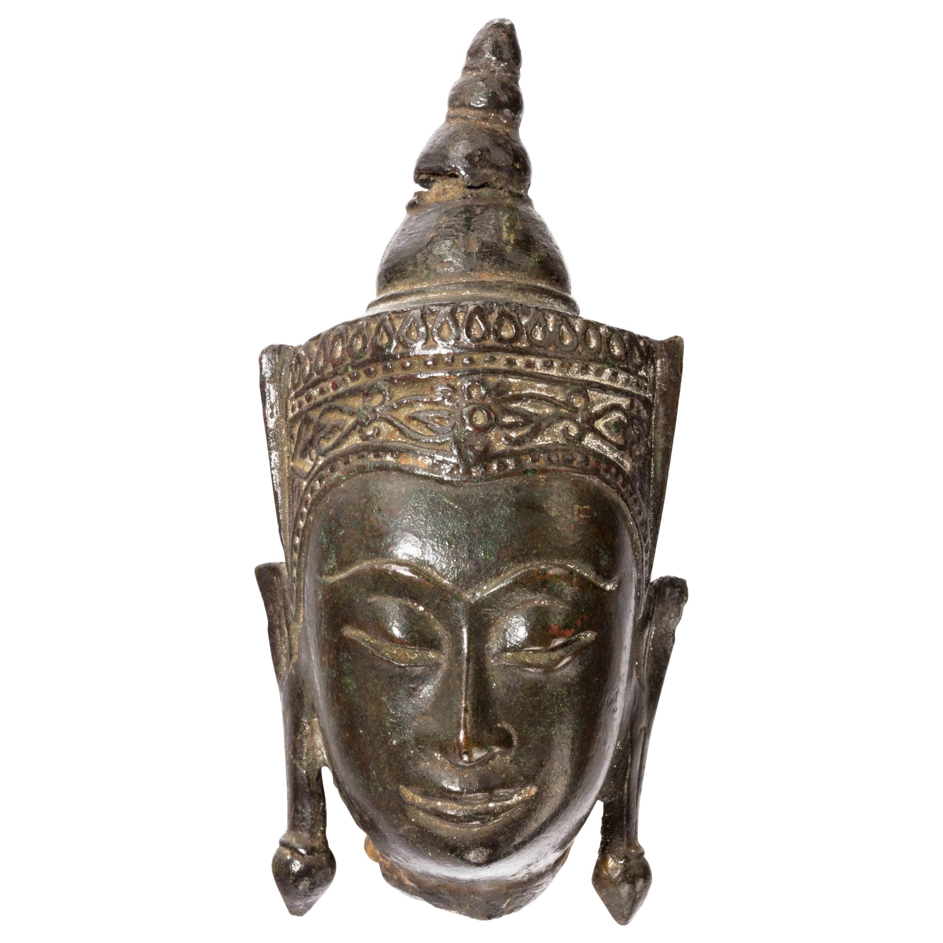 Early 19th Century Indian Bronze Figure Head of a Deity For Sale