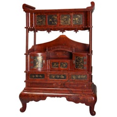 Early 20th Century Japanese Red Lacquered Shodana Cabinet