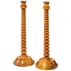 Pair of Mid-20th Century Turned Wooden Candlesticks