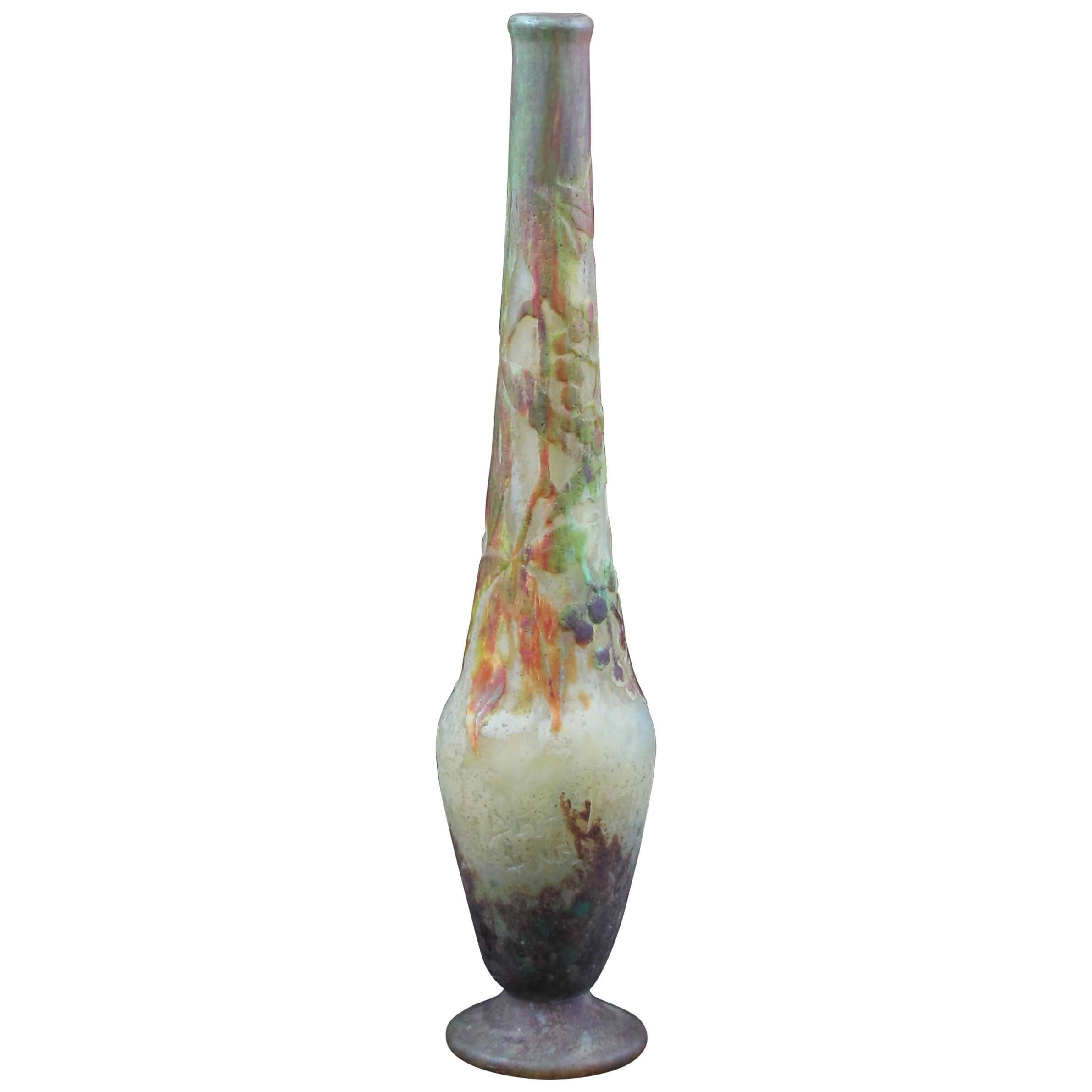 An Art Nouveau glass Daum Vigne Vierge Vase For Sale