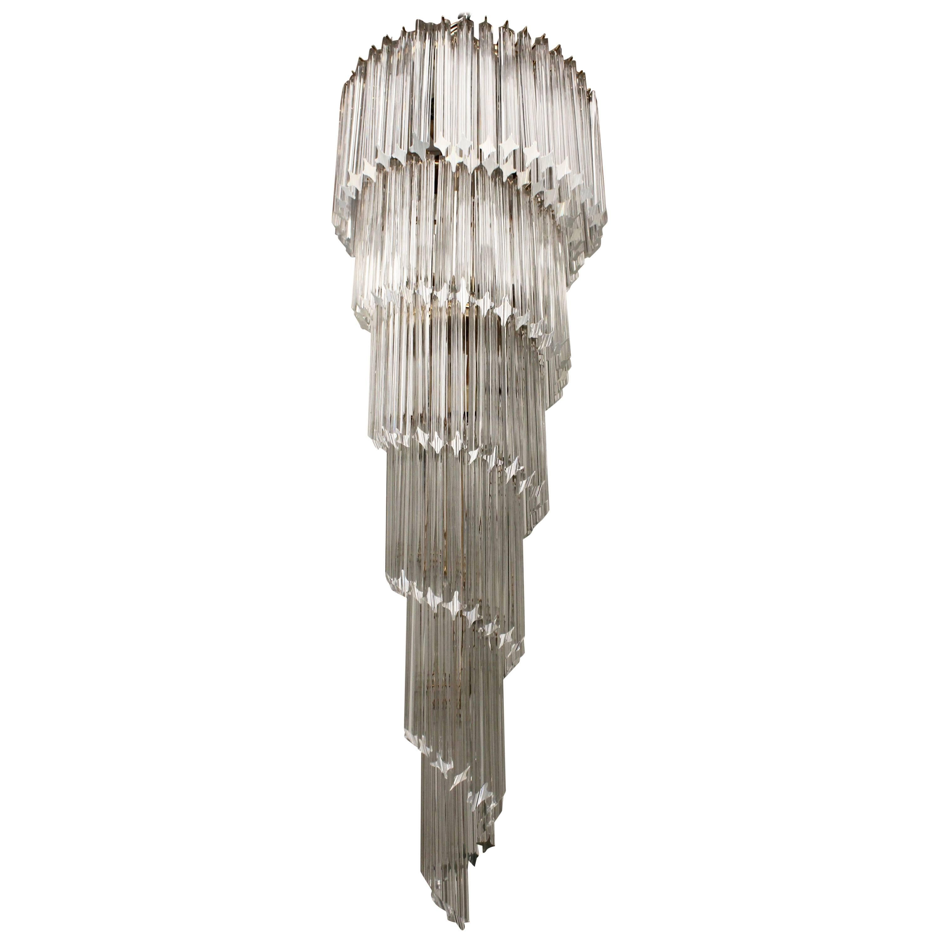 Large Mid-Century Italian Crystal Prism Spiral Chandelier by Paolo Venini, 1960