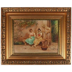 Antique French Oil on Canvas Genre Painting, Signed, 19th Century, Framed