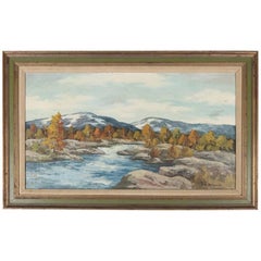Oil on Panel Western Mountain Stream Landscape "Fall into Winter" 20th Century