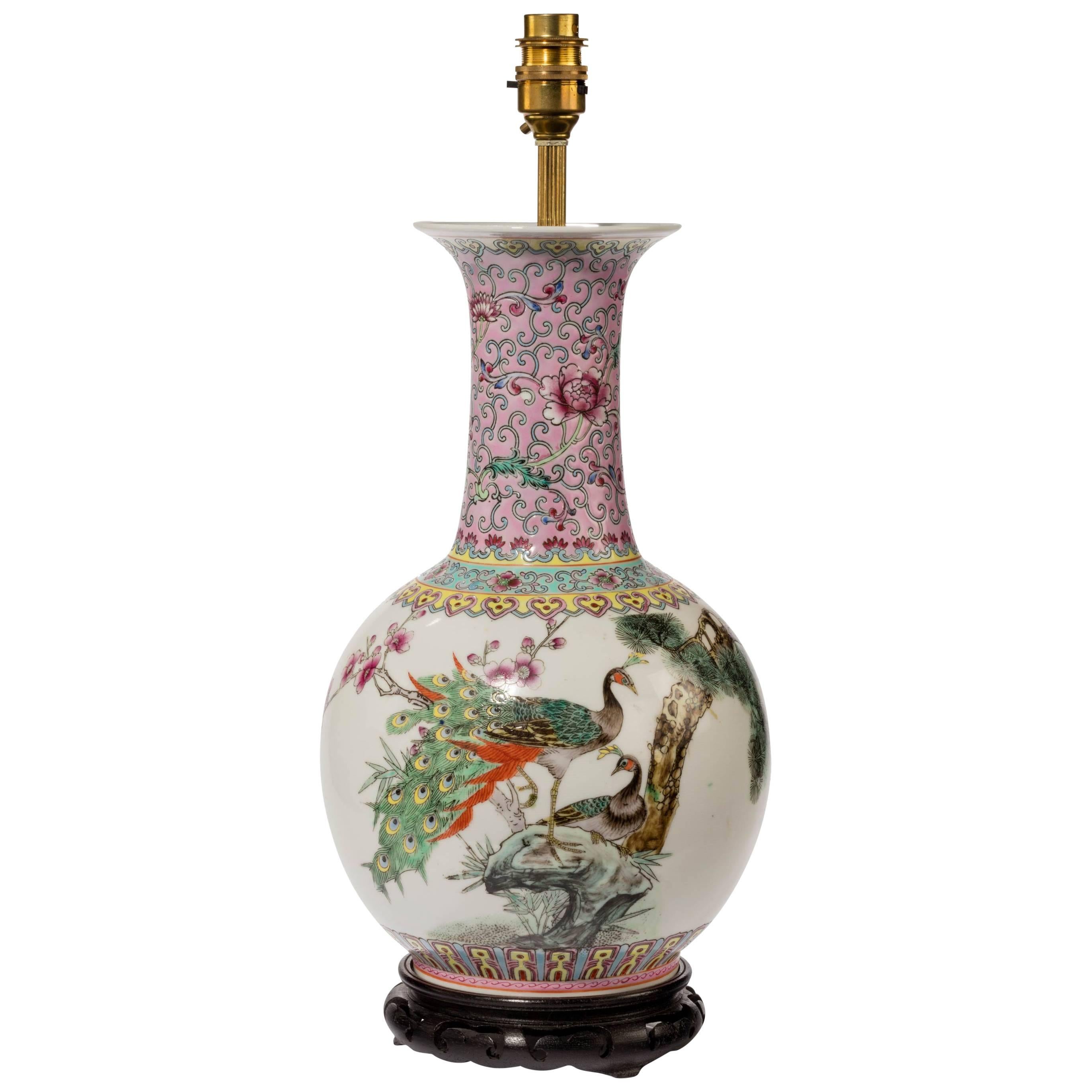 Mid-20th Century Famille Verte Vase Lamp