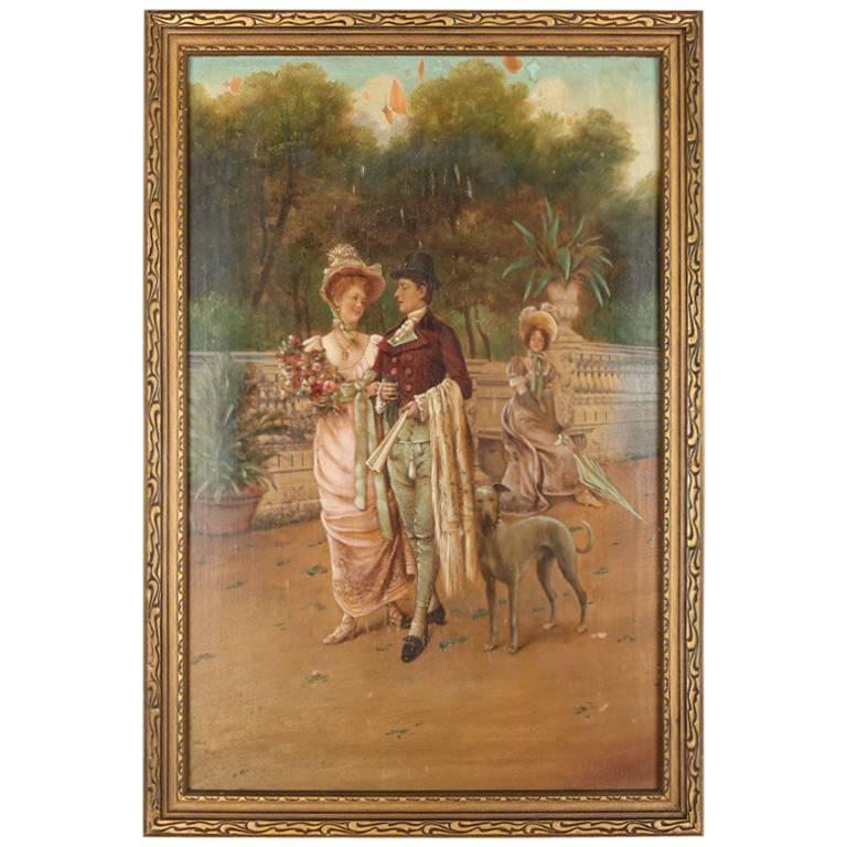 Antique Italian Oil on Board Painting by Pompeo Massani "Slighted", 19th Century