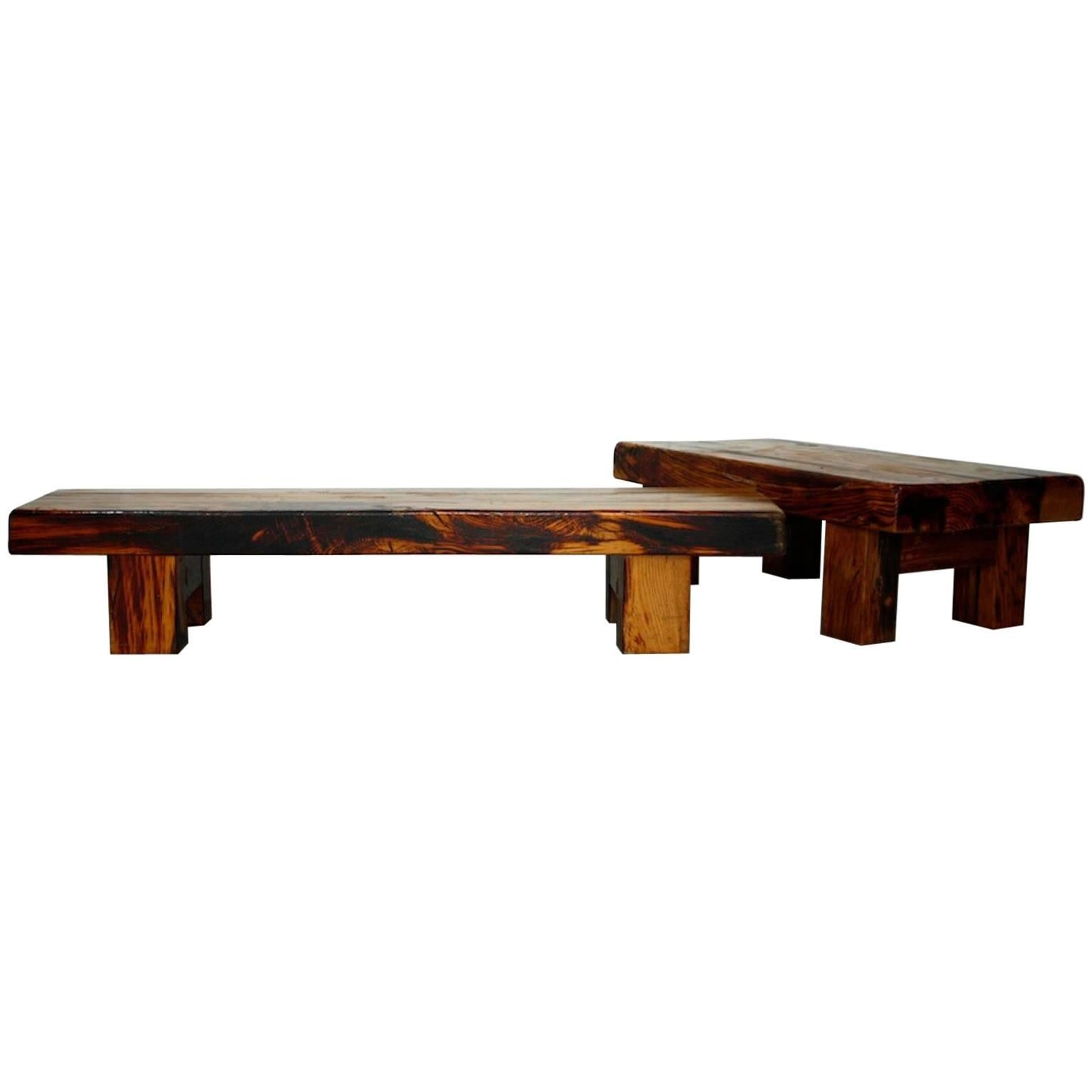 Set of Brutalist Solid Oak Bench and Side Table, 1970s For Sale