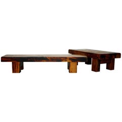 Set of Brutalist Solid Oak Bench and Side Table, 1970s