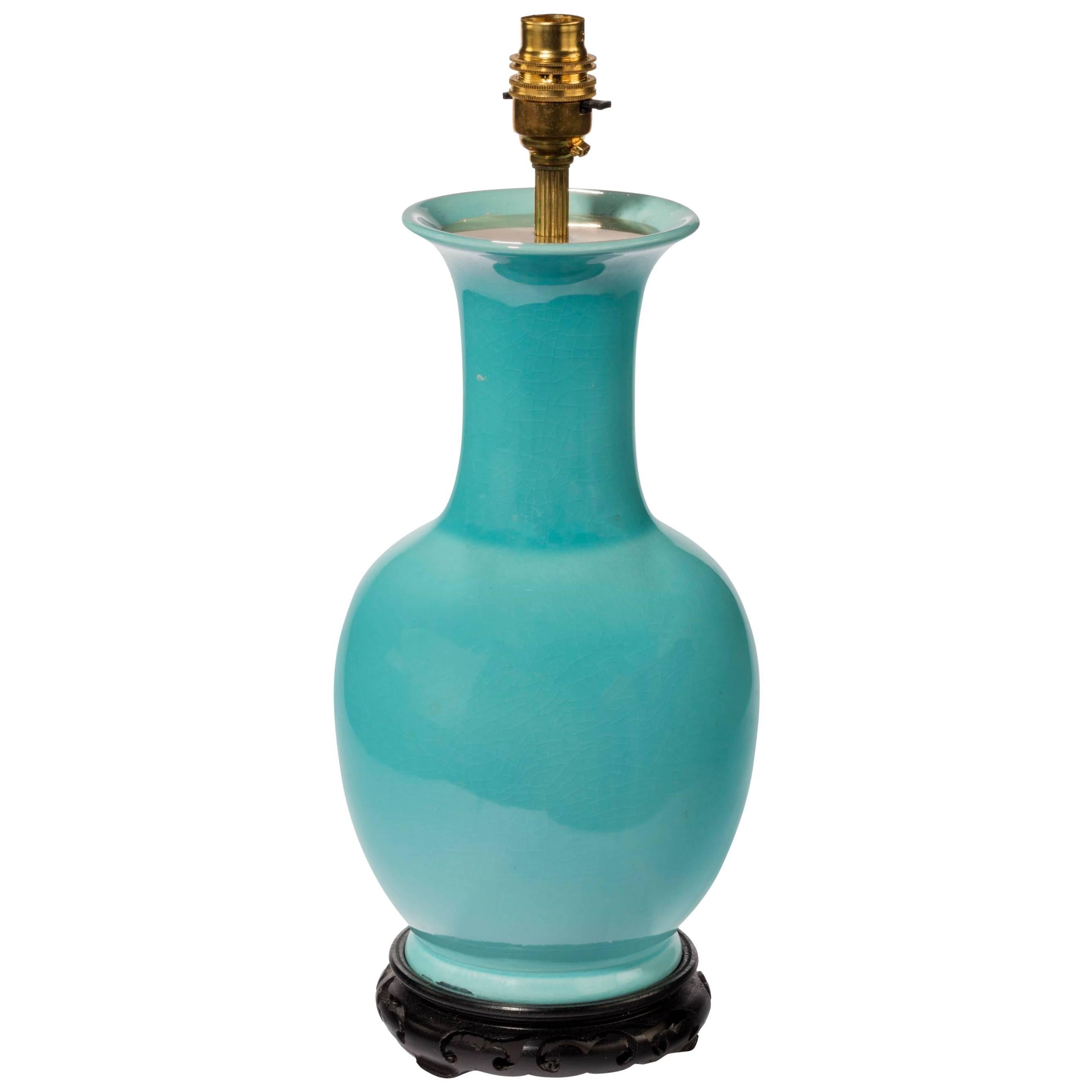 Late 20th Century Oriental Duck Egg Blue Vase Lamp at 1stDibs