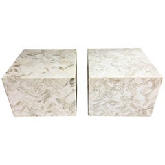 Mid-Century Modern Herringbone Marble Cube Accent Tables, 1970s