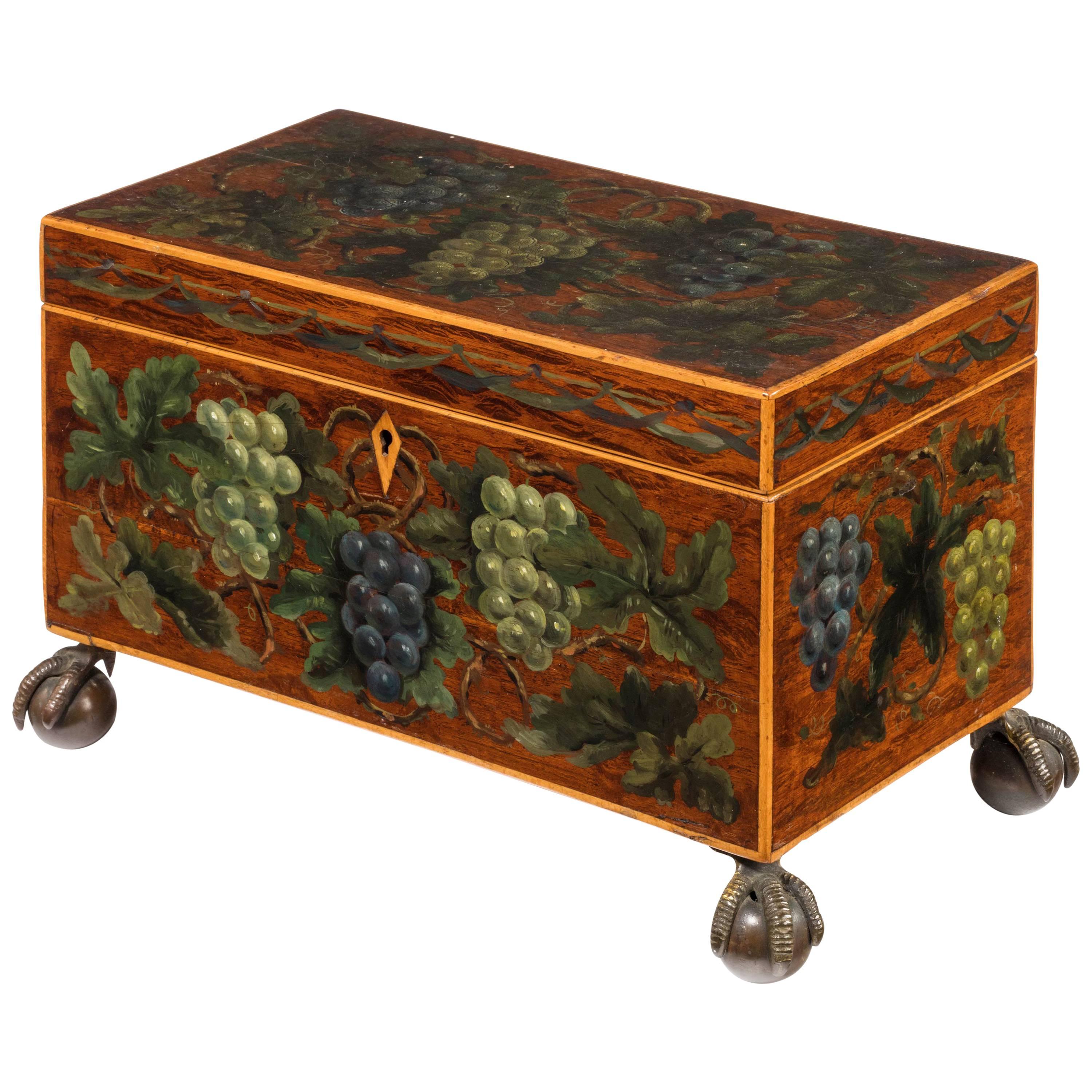 George III Period Mahogany Box Painted with Grapes and Foliage