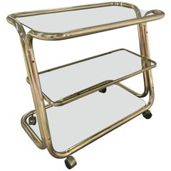 Midcentury Italian Brass Metal Bar Cart with Smoked Glass Shelves from 1970s