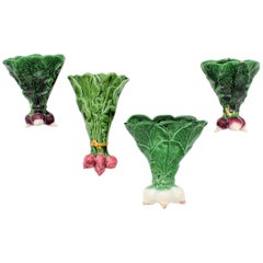 Retro Unusual 1950s Portuguese Majolica Vegetables Ceramic Wall Planters Set