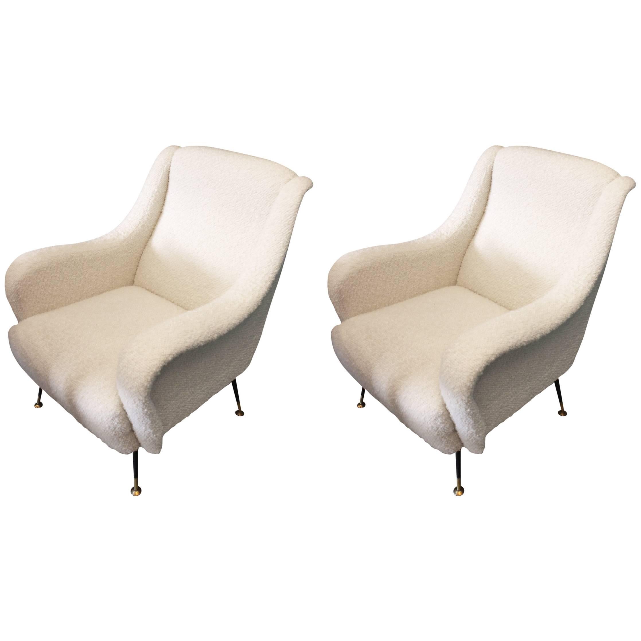Beautiful Reupholstered Pair of Italian Armchairs For Sale