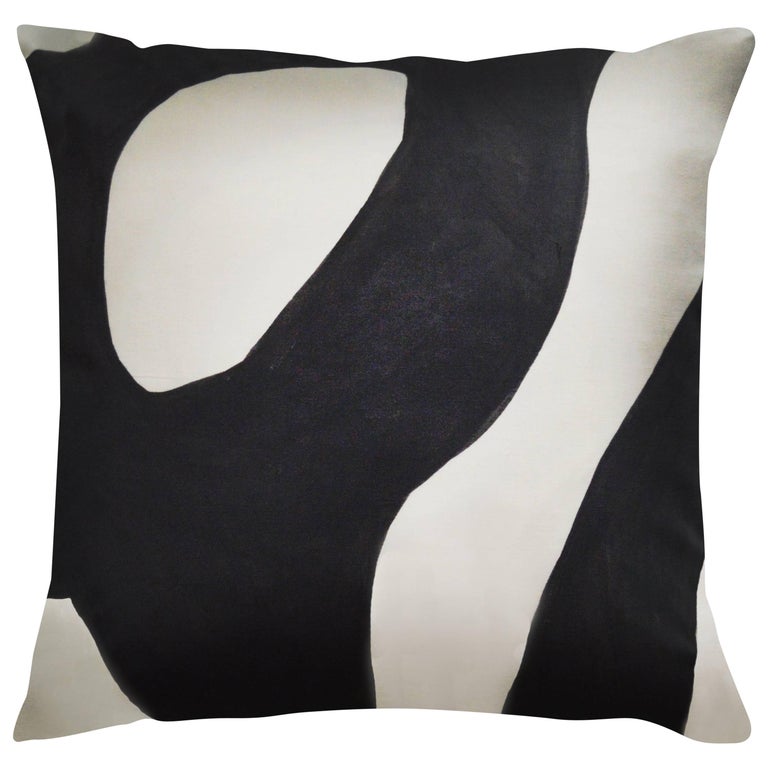 Unique Contemporary Doublesided Tangled in Black and White Handmade Linen Pillow For Sale at 1stdibs