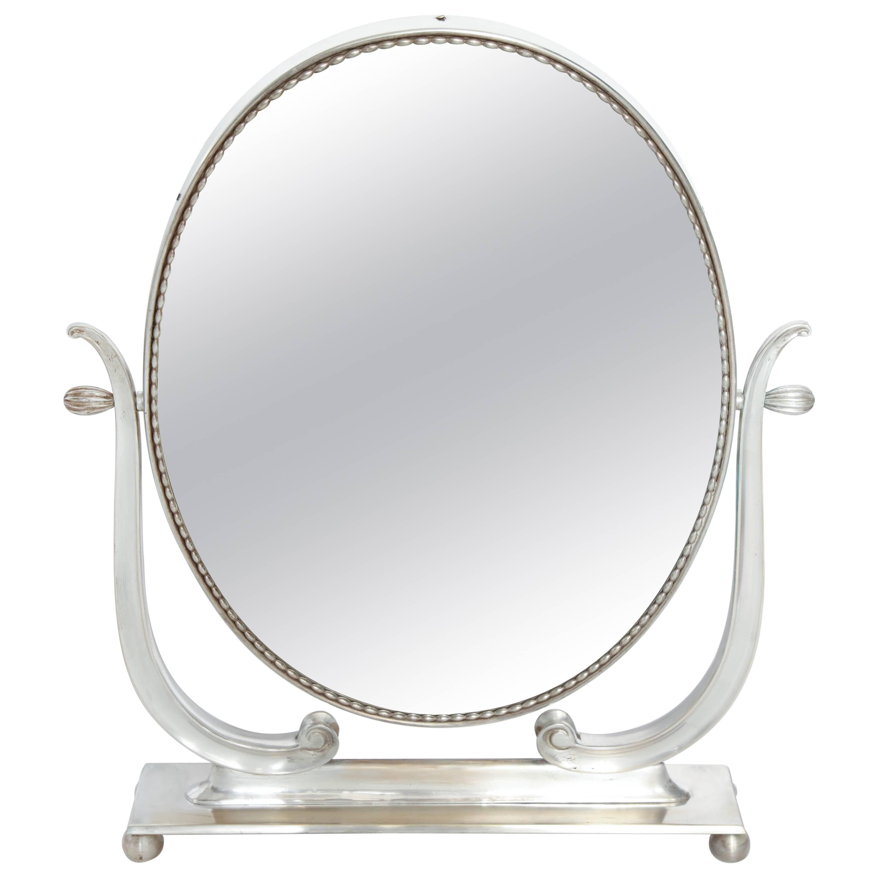 Vanity Mirror Art Deco Italy 1930s Silver Plate Adjustable
