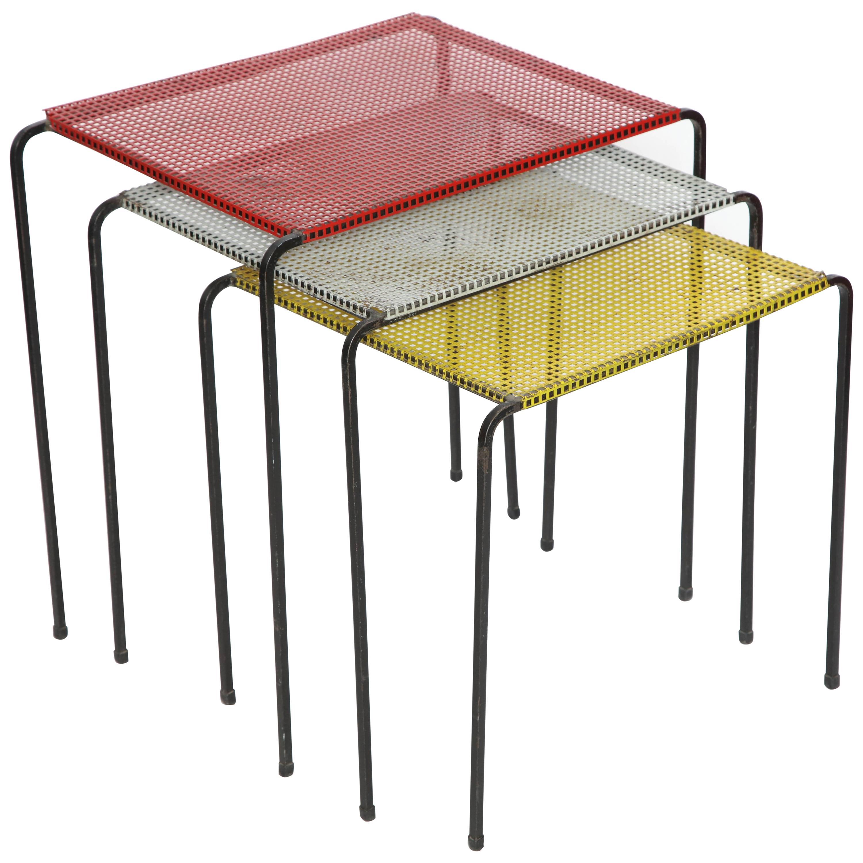 Attributed to Mategot Mid-Century Modern Metal Nesting Tables, France, 1950s