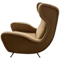 1950s, Organic Italian Armchair in a Cream Wool Boucle
