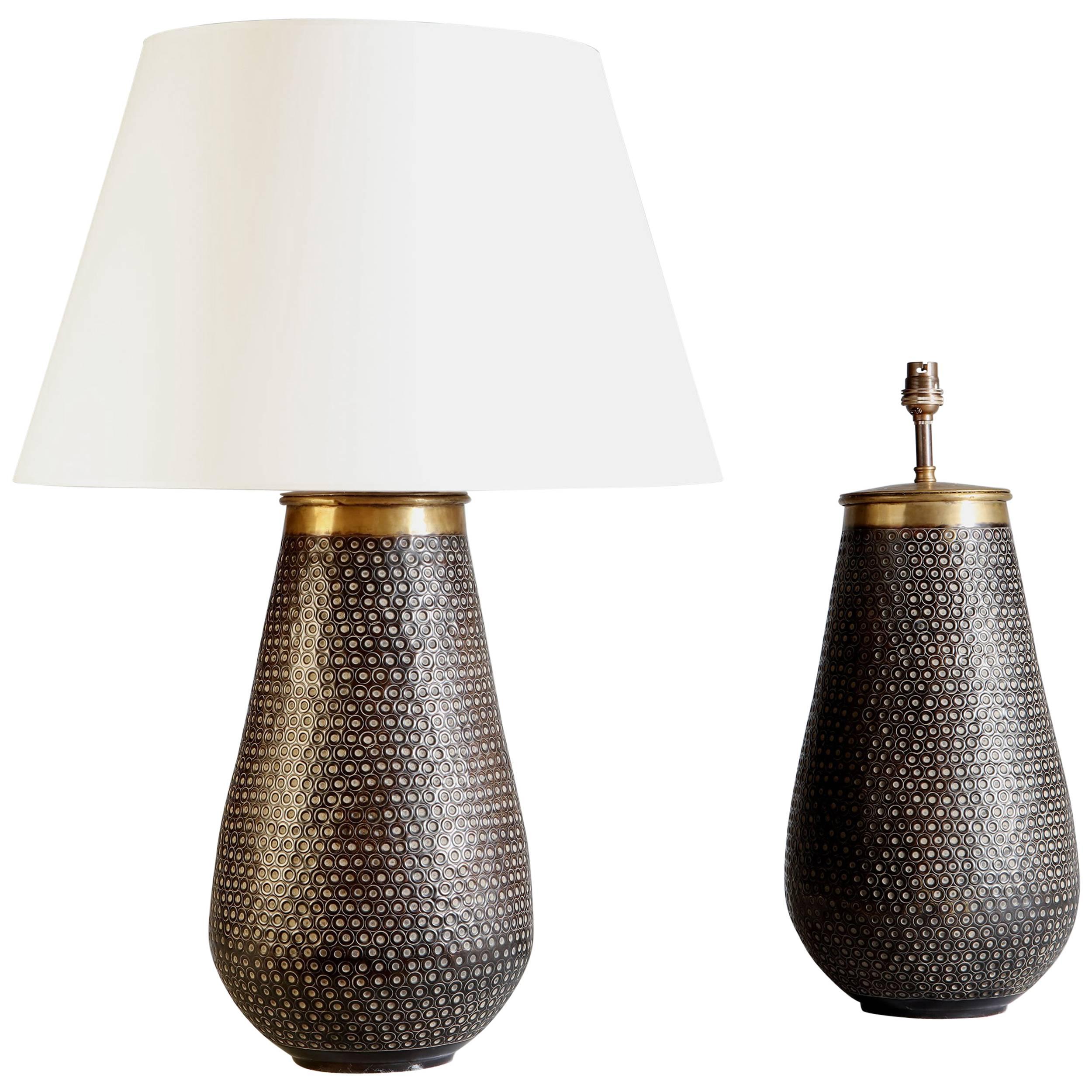 Pair of Punched Metal Lamps