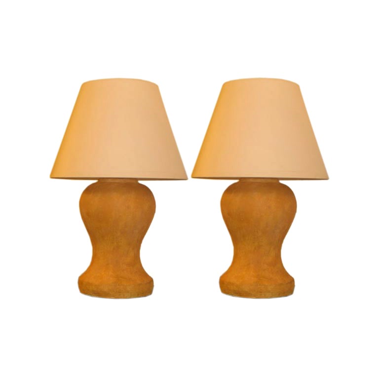 Pair of French Modern Neoclassical Plaster Table Lamps After Jean Michel Frank