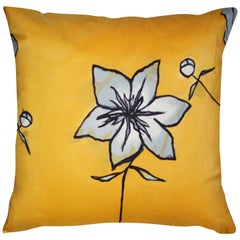 Unique Contemporary Double-Sided Gestural Peonies in Gold Handmade Silk Pillow