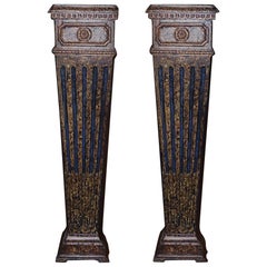 Pair of 18th Century, Italian, Carved Wood, Faux-Marbleized Pedestals