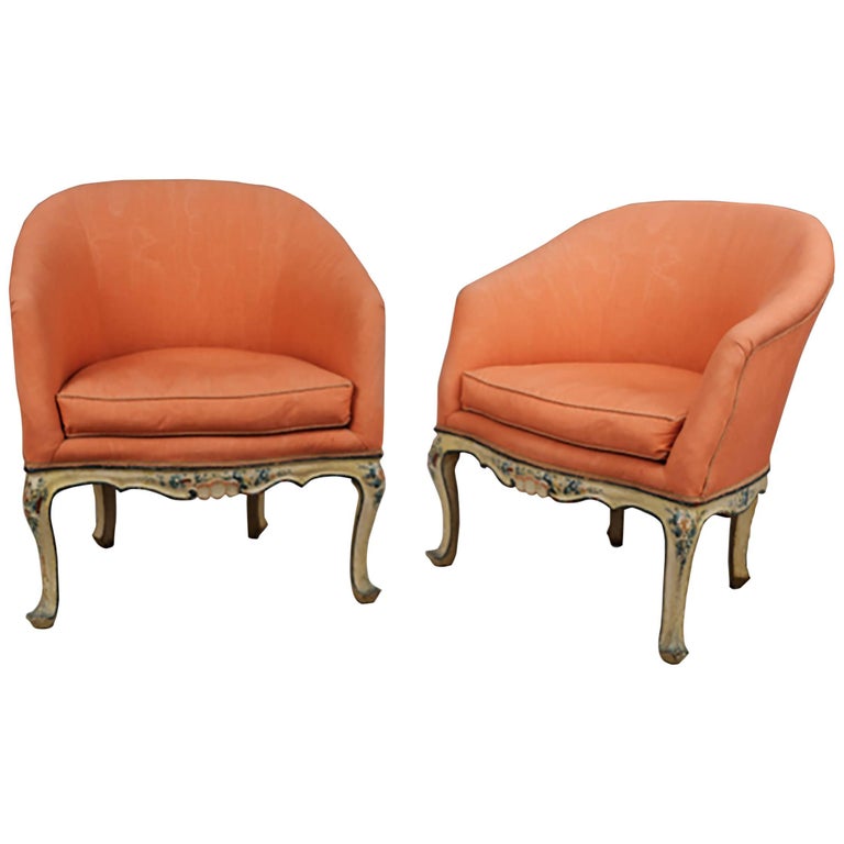 Pair of 18th Century, Painted Wood Tub Chairs For Sale at 1stDibs