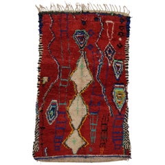 Vintage Berber Red Moroccan Rug with Tribal Design