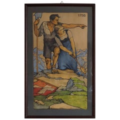 1924 Propaganda Style Art Deco Drawing Switzerland and French Revolutionary Wars