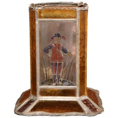 19th Century French Stain Glass Lantern with Four Hand-Painted Musketeers
