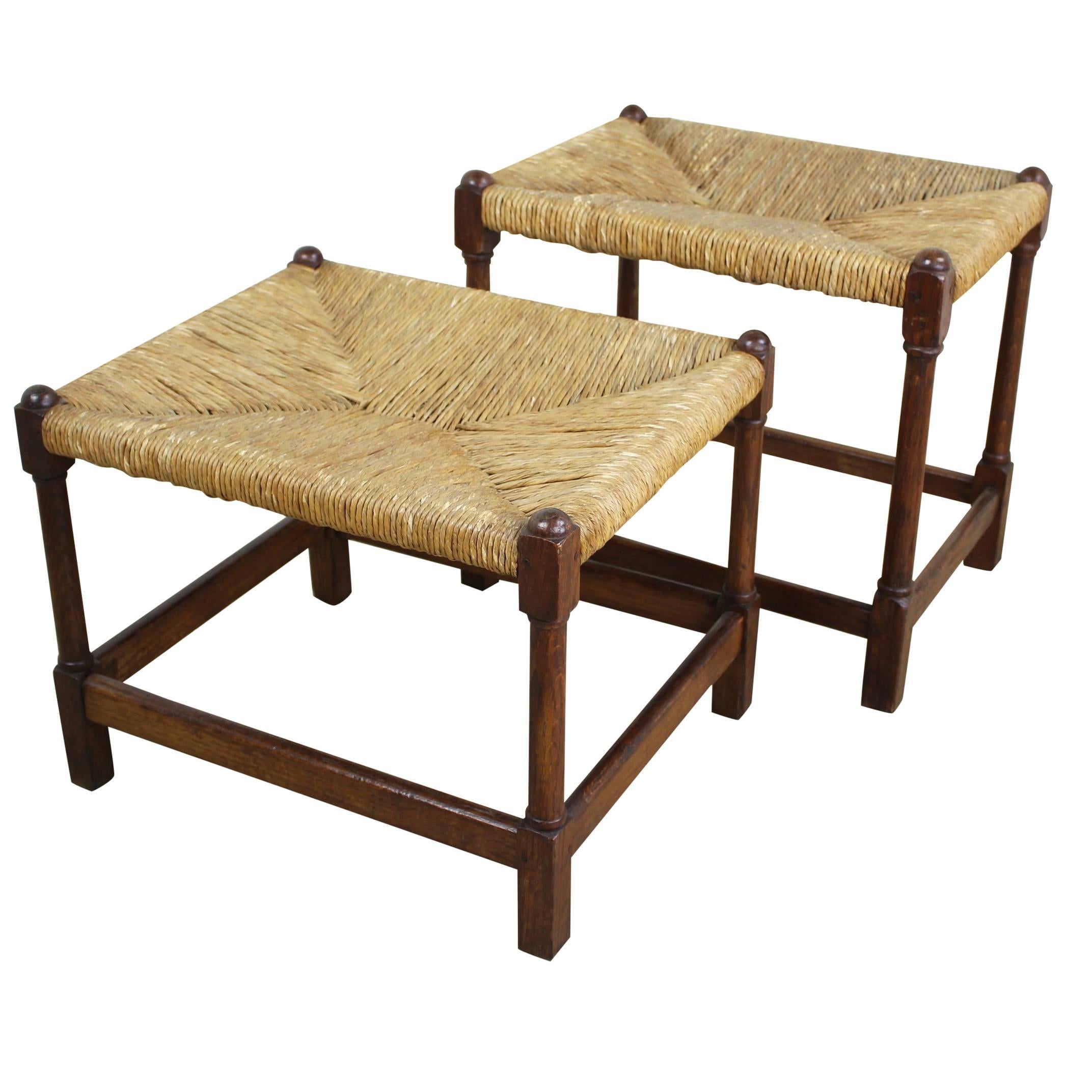 Pair of Antique English Rush-Seated Stools