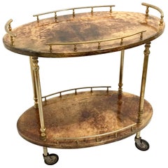 Hollywood Regency Petite Bar Cart in Goatskin by Aldo Tura, Milano, Italy