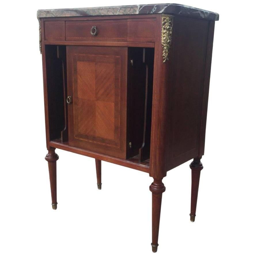 Elegant Louis XVI Style Mahogany Side Table or Nightstand with Marble Top