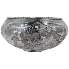 Chinese Export Silver Bowl with Spooky, Scaly Dragons