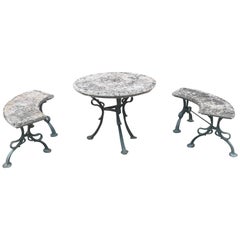 French Art Nouveau Iron and Stone Garden Set 4