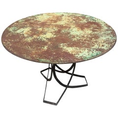 French Art Deco Round Iron Garden Table with Abstract Base 11