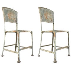 Pair of Iron Industrial Chairs with Original Paint