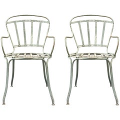 Antique Pair of Iron Painted French Garden Chairs