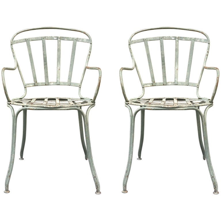 Pair of Iron Painted French Garden Chairs at 1stDibs