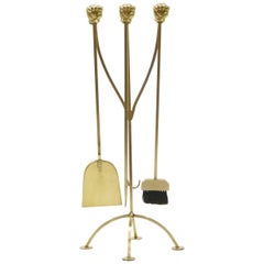 Solid Brass Fireplace Tools with Four Fingered Fists as Handles