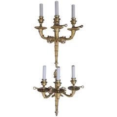 Pair of French Brass Flame Finial and Swan Motif Wall Sconces, Circa 1840