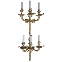 Pair of French Brass Flame Finial and Swan Motif Wall Sconces, Circa 1840 1