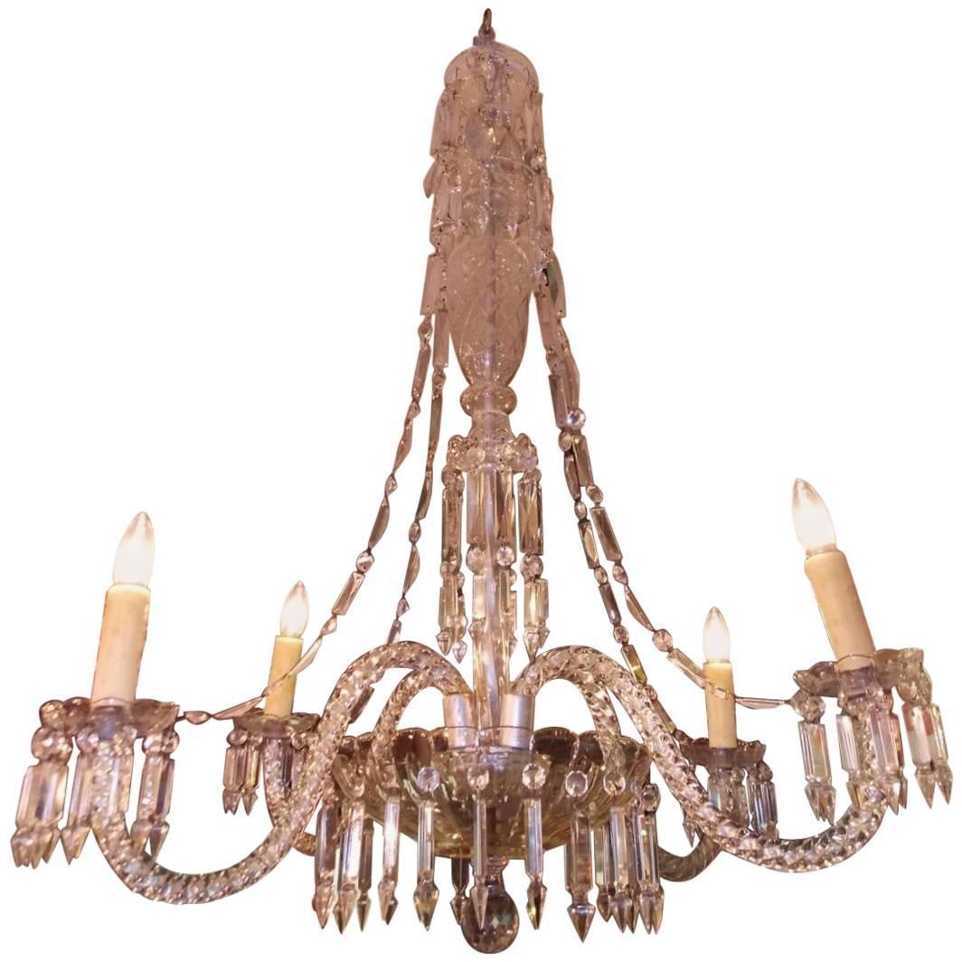 English Cut Crystal Cascading Water Fall Four-Arm Chandelier, Circa 1870 For Sale