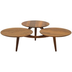 Danish Modern Teak Coffee Table, Three Round Surfaces, Unique Design