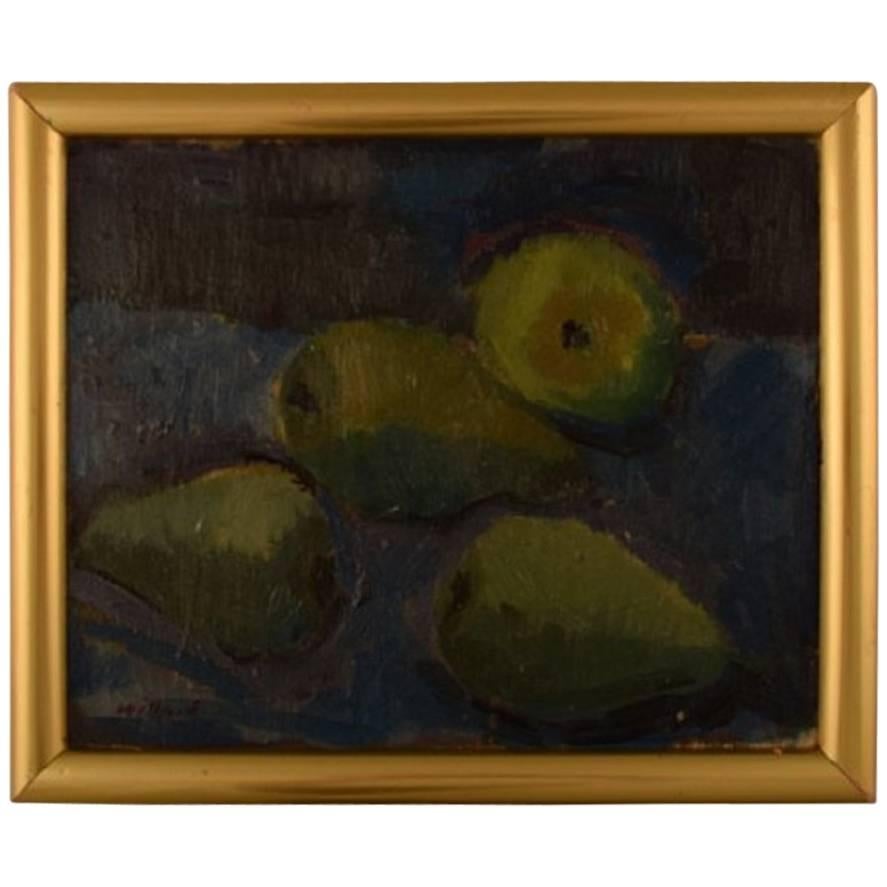 Modernist Still Life with Pears, Mid-20th Century Oil on Canvas