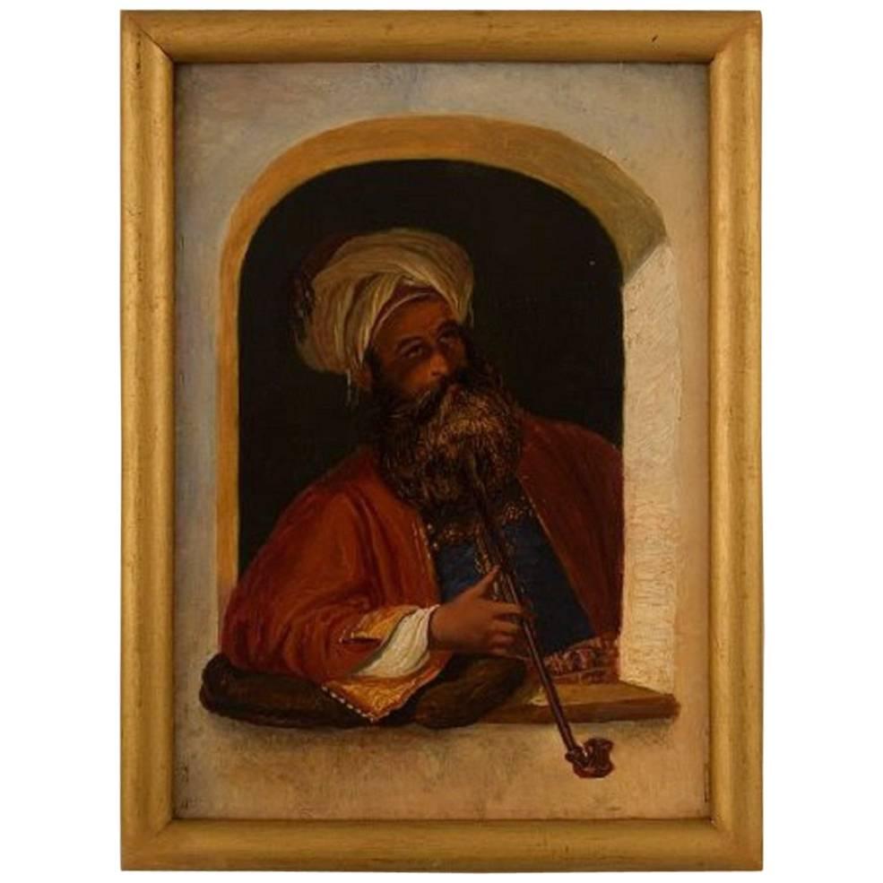 Painter Unknown, 19th Century, Pipe-Smoking Turk with Turban