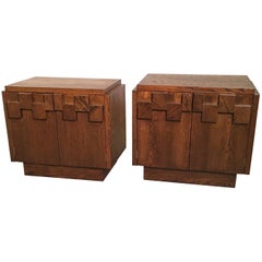 Brutalist Mosaic Oak End Table Nightstands by Lane Altavista