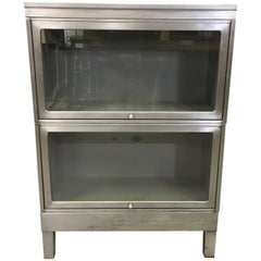 Industrial Glass Front Brushed Steel Barrister Bookcase